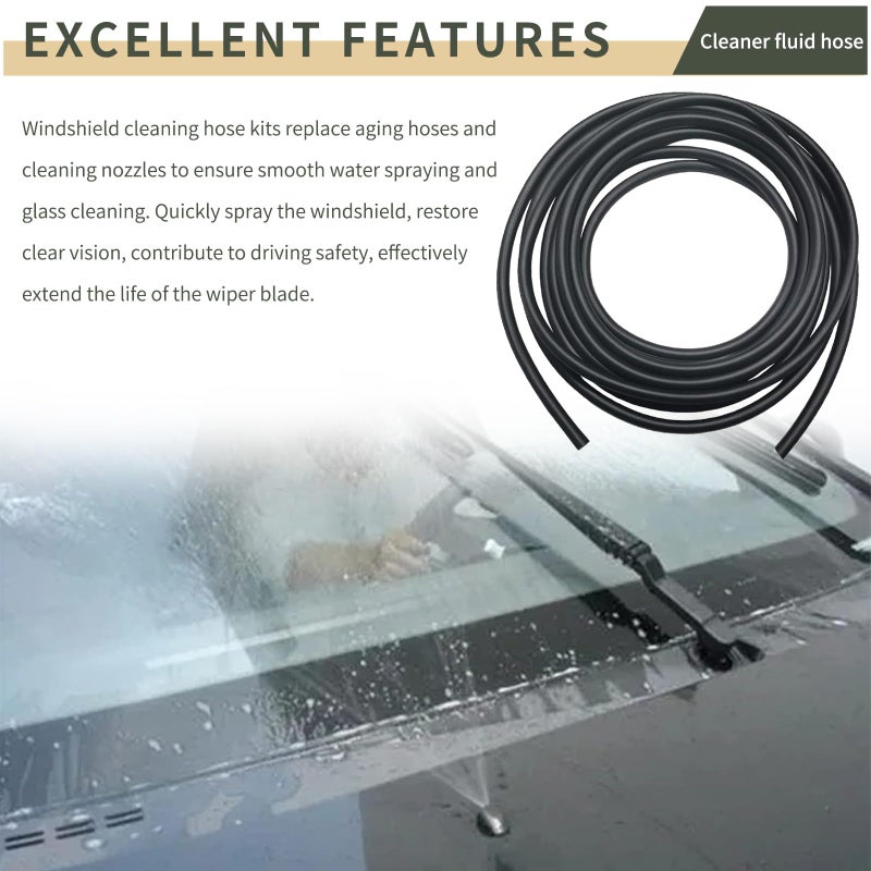 Tesnaao 30 PCS Car Windshield Washer Hose Kit  13.1Ft Washer Fluid Hose & T-type Y-type I-type Hose Connector  Connect Water Pump and Nozzle Mounting Kit  Universa Replace Accessories for Car (Black) - Image 5